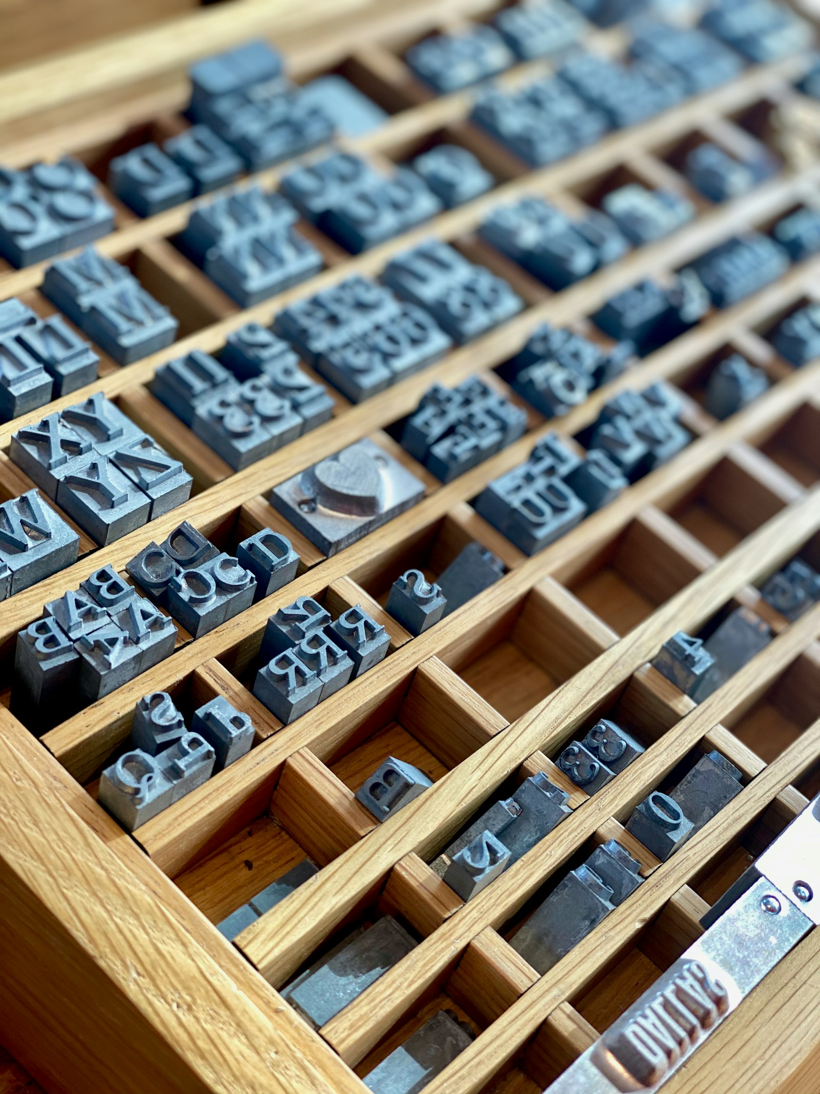 Metal type in the compartments of a wooden type case