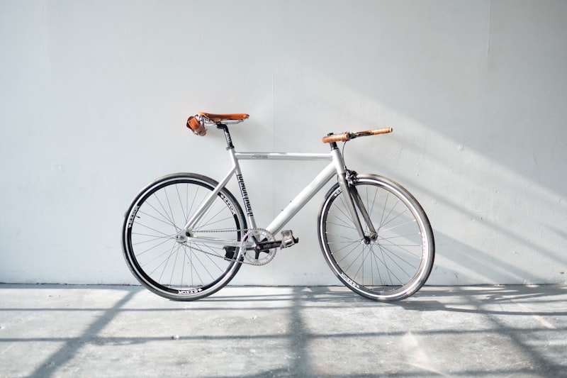 Silver single-speed bicycle against a white wall